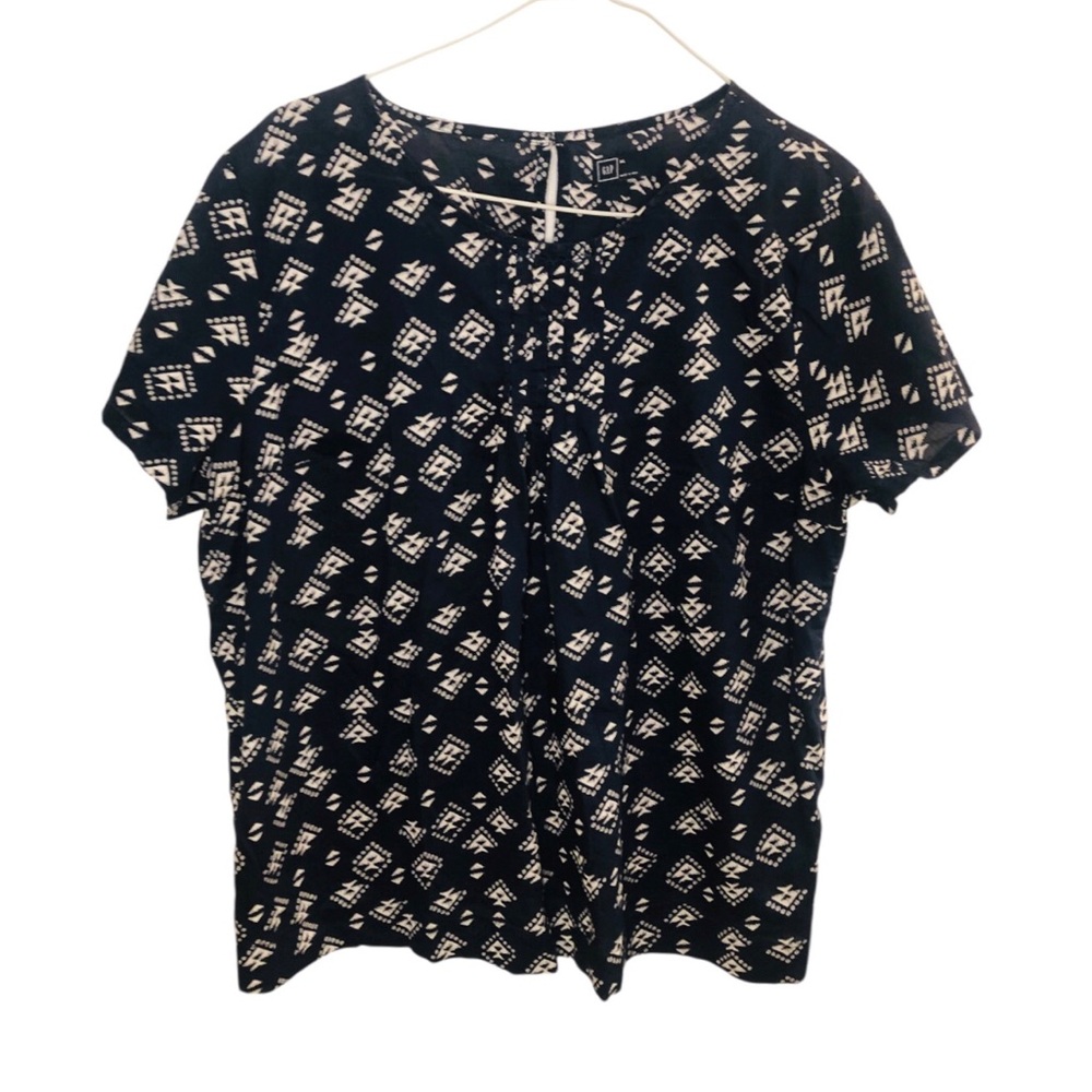 GAP Navy and White Patterned Women's Top XL